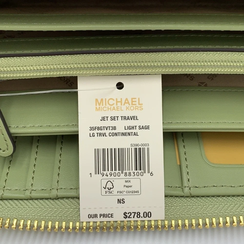 MICHAEL KORS  Large Travel Continental Leather
Color: Light Sage/ Brown multi - Picture 8 of 16